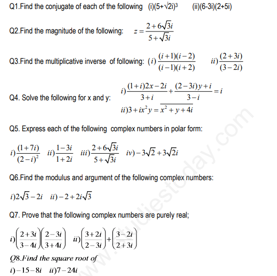 Cbse Class 11 Complex Numbers And Quadratic Equation Pdf Test Papers 5723